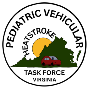 Virginia Pediatric Vehicular Heatstroke Taskforce logo showing sun, outline of state of Virginia and passenger vehicle